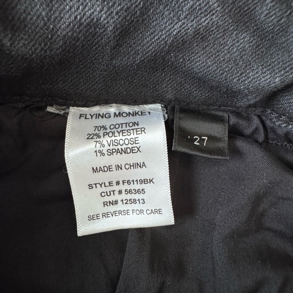 Flying Monkey High Rise Black Jean Midi Shorts Distressed Raw Hem - Picture 4 of 4